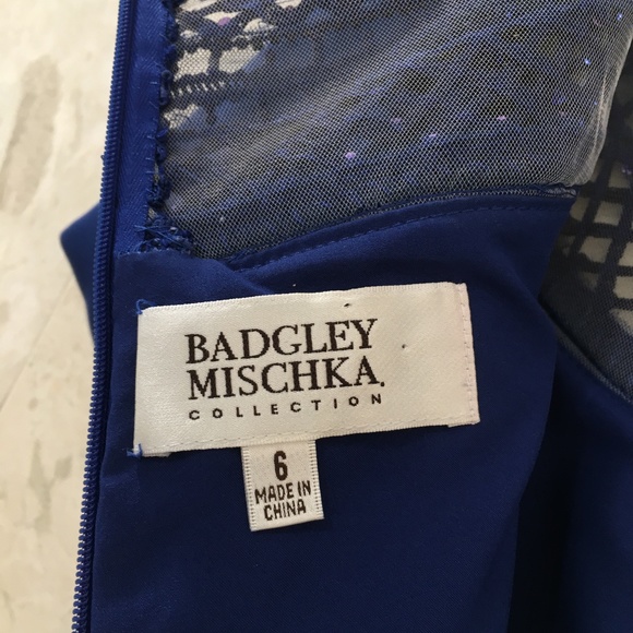 BADGLEY MISCHKA {6} Cocktail Dress Blue Beaded ⭐️HP⭐️ - Picture 3 of 14